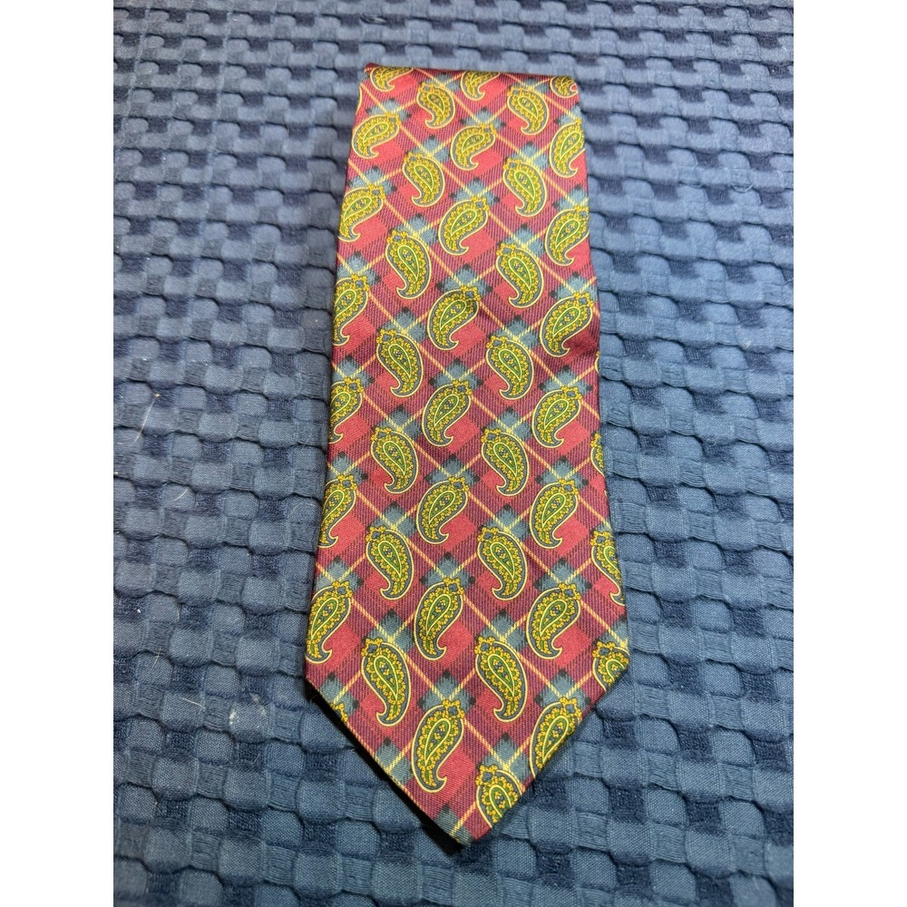 Vintage Tommy Hilfiger Mens Neck Tie Red Geometric 100% Italian Silk